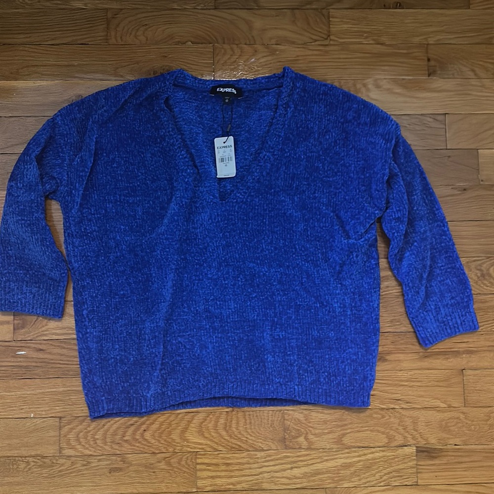Express Blue V-Neck Three Quarter Sweater (NWT)